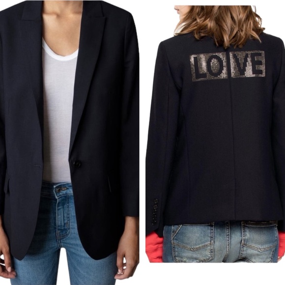 Zadig & Voltaire LOVE Embellished Navy Blazer Viva Victor Bis - Picture 1 of 11